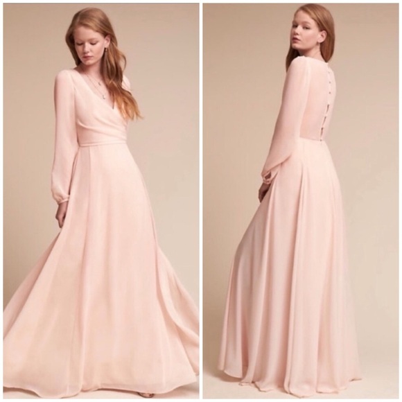 NWT Watters & Watters x BHLDN Nova Maxi Dress Ice Pink Chiffon Sz 2 - Picture 1 of 13